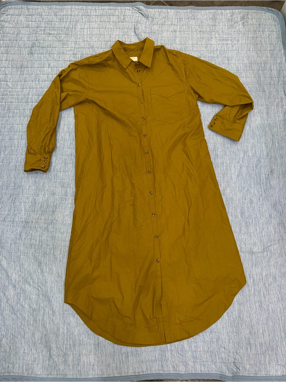 Maeve Anthropologie Long-Sleeve Button-Down Shirt Dress in Mustard L